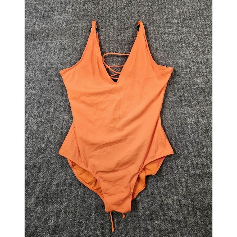 TA3 Plungey One Piece Swimsuit Womens 3X Reg/Long Orange Lace Up Shaping